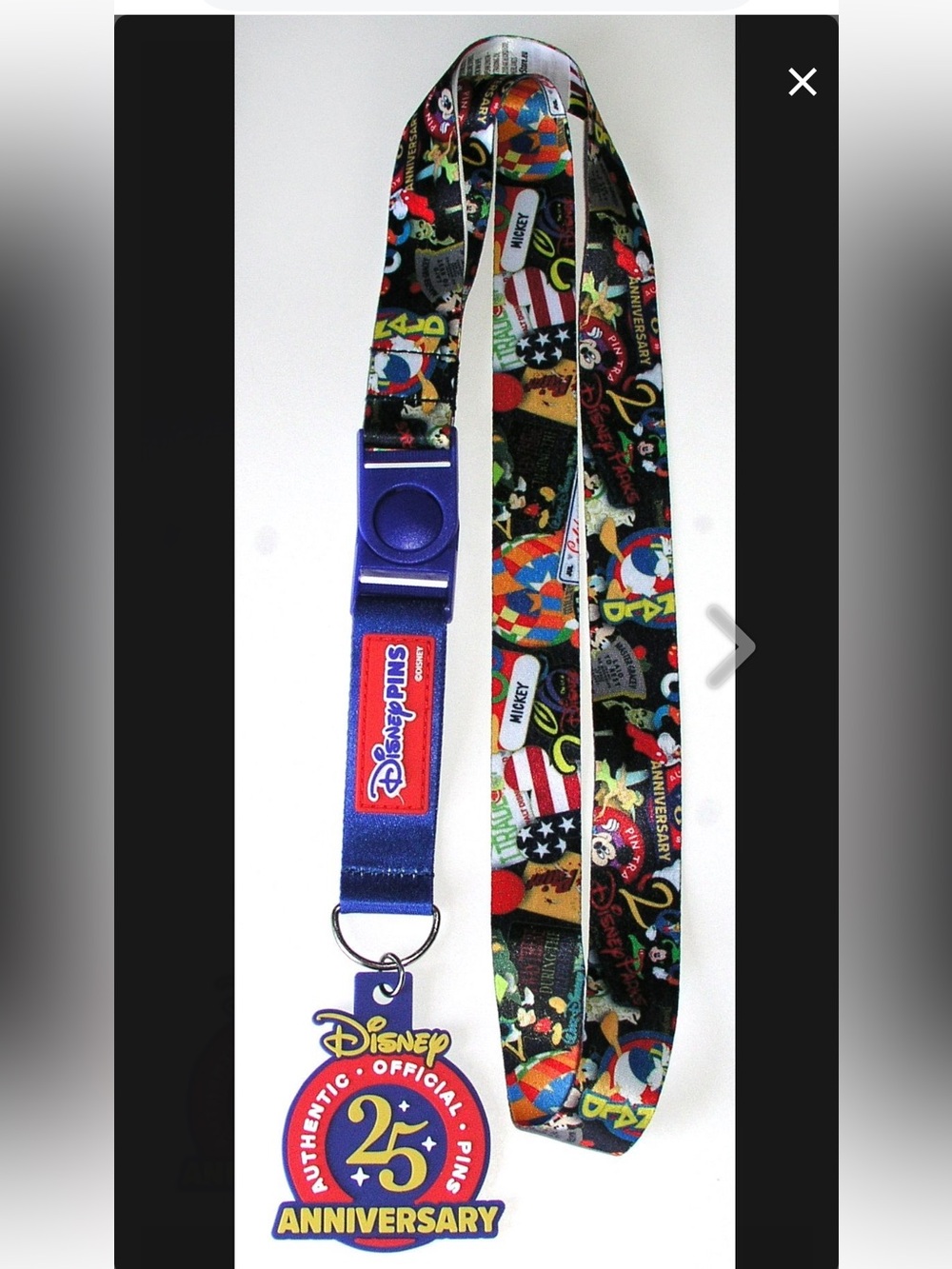 Disney Black Patterned Kids Lanyard with Purple Detachable Buckle